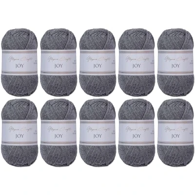 Image of Utopia Crafts Joy Plain Knitting and Crochet Yarn, Soft, Easy Care, 100% Polyacrylic, 10 x 50 g Ball, 150 m (Grey Melange)