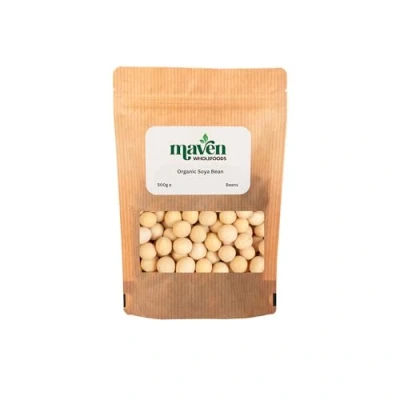 Image of Maven wholefoods Organic Soya Beans 500g Raw GMO Free High Fibre &amp; Protein Certified Suitable for Vegetarian Vegan Packed Fresh in Resealable Bags