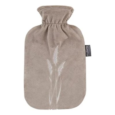 Image of Fashy Hot Water Bottle with Plush Cover and Embroidered Pampas