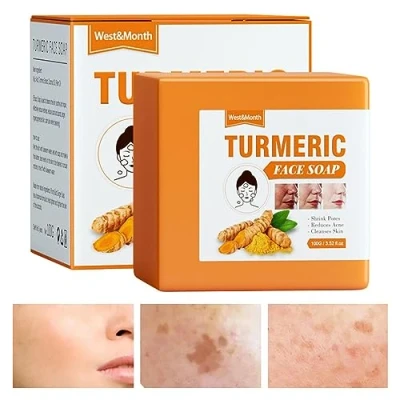Image of Tumeric Soap Kojic Acid Skin Lightening for Hyperpigmentation Lemon Turmeric Acn e, Dark Spots