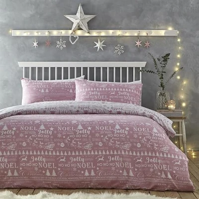 Image of Charlotte Thomas Jolly Christmas Duvet Cover Set Pink Xmas Bedding Kingsize