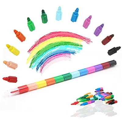 Image of ICEPAPA, 15 PCS Crayons for Kids, Stacked Colouring Crayons, Perfect as Party Bag Fillers Stocking Kids Birthday Parties, School Prizes and Gifts Children (12 colors in 1)
