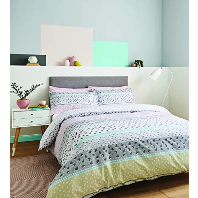 Image of Catherine Lansfield Banded Ditsy Heart Easy Care King Duvet Set Blush