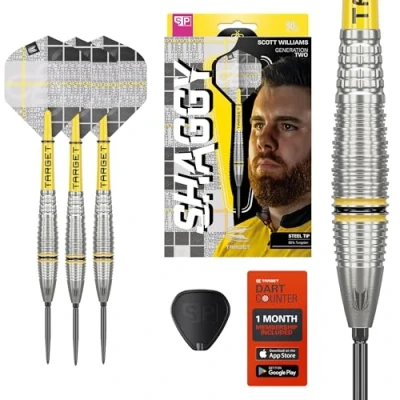 Image of TARGET Darts Scott Williams Generation 2 Swiss Point Steel Tip Dart Set, 25G Player Edition G2 90% Tungsten Darts, Pro Ultra No.2 Flights, Grip Tag Shafts &amp; SP Tool