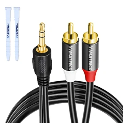 Image of YIMATEECO RCA to 3.5mm Audio Cable, 2 Male Jack Aux Stereo Y Splitter Converter Cord Compatible with Hi Fi Amplifier Speaker Car DJ Controller(1M/3.3FT, 2RCA)