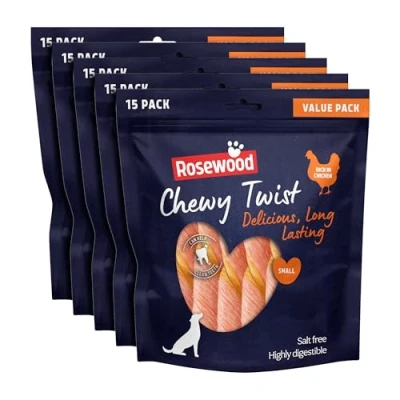 Image of Rosewood Chewy Twist Chicken Dog Treats, Extra Large Value Pack, 5 x 345g Packs