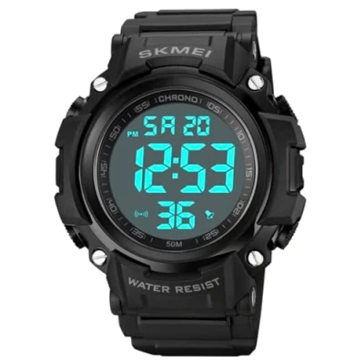 Image of Mens Digital Watch Black Waterproof LED Backlight Large Number Display Multifunction Sport Wristwatch