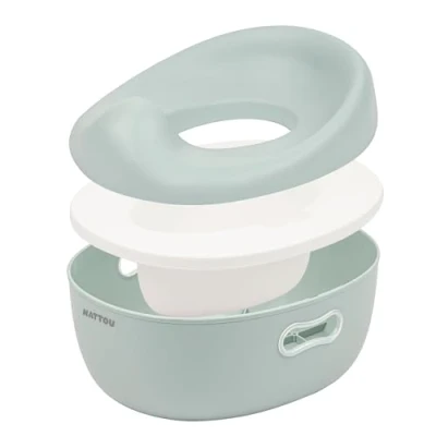 Image of Nattou 3 in 1 Baby Potty + Stool Toilet Seat, Easy, Stylish Bathroom Training for Children, Approx. 34 cm, 18 30 Months, ABS/EVA Material, Green