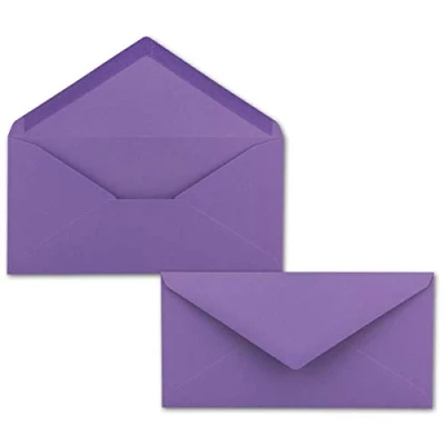 Image of 25x Gummed Envelopes Purple DL Format 110 x 220 mm Completely Coloured Paper Postal Without Window for Christmas, Greeting and Invitation Cards FarbenFroh Series