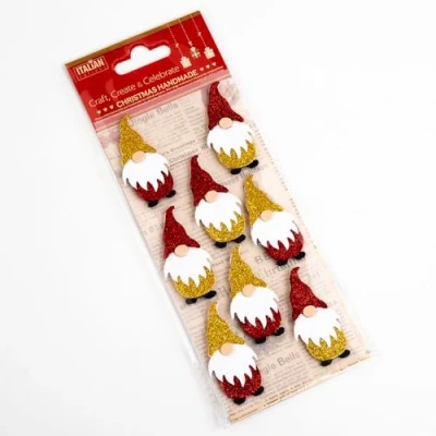 Image of Italian Options 5cm Glitter Nordic Santa Christmas Craft Decorations Self Adhesive (8 pcs) Red/Gold