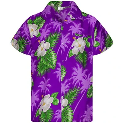 Image of King Kameha Mens JK Flowers Casual Aloha Hawaiian Shirt Parrots, Small Flower, Purple, L