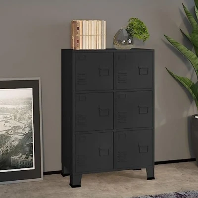 Image of Treasure Chest, Box Storage Trunk Industrial Chest Black 75x40x115 cm Metal