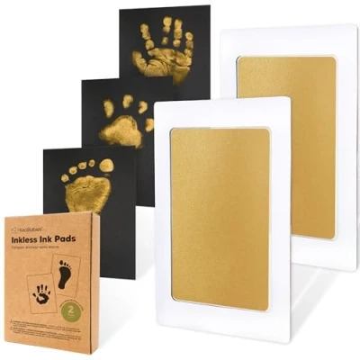 Image of 2 Pack Inkless Hand and Footprint Kit Ink Pad for Baby Footprints Dog Paw Print Kit,Dog Nose Kit, Clean Touch Foot Printing Handprint (Gold)
