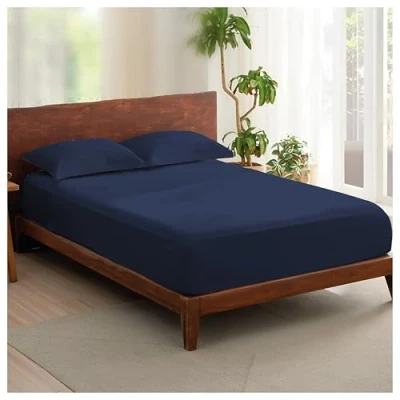 Image of Rehan &amp; Co Single Fitted Sheet Navy 100% Egyptian Cotton Sheets 300 Thread Count Breathable Hotel Bedding 12 / 30cm Deep Bed Sheet.