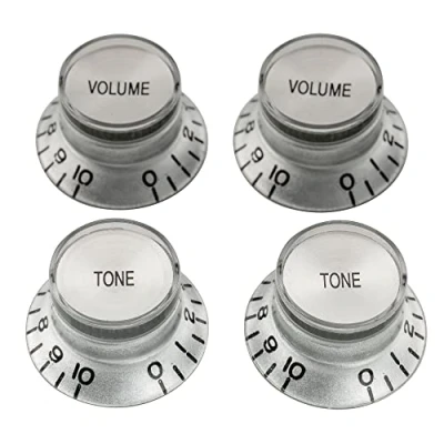 Image of Musiclily Pro Imperial Inch Size Guitar Top Hat Bell 2 Volume Tone Reflector Knobs Set Compatible with USA Made Les Paul SG Style, Silver