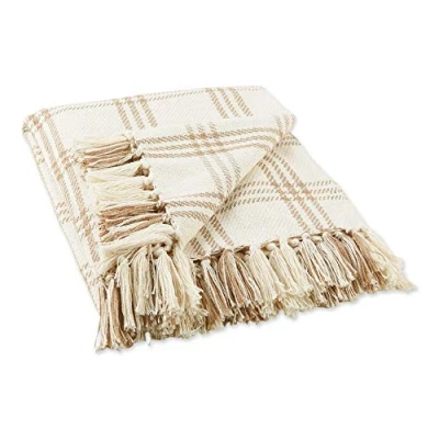 Image of DII Modern Farmhouse Plaid Collection Cotton Fringe Throw Blanket, 50x60, White/Stone
