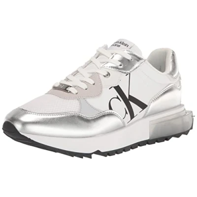 Image of Calvin Klein Women&#039;s Magalee Sneaker, Silver/White 040, 5 UK