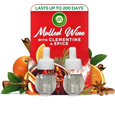 Image of Air Wick Plug in Diffuser Twin Refill, Mulled Wine, Pack 3 x 19ml, Long Lasting Fragrance, Lasts up to 600 days, freshener