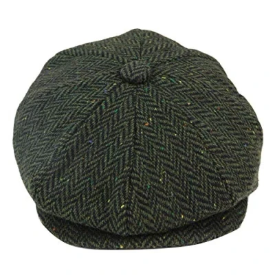 Image of TruClothing 8 Panel Vintage Baker Boy Hat Newsboy Tweed Wool Herringbone 1920s Peaky Olive XL (59)