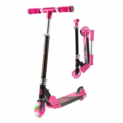 Image of Scooter for Kids Ages 6 12 CORE Foldy Scooter, Kick 2 Wheel Light Up LED, Easy Folding 3 Adjustable Height Handlebar, Pro Deck, Boys &amp; Girls 4 Colors (Pink)