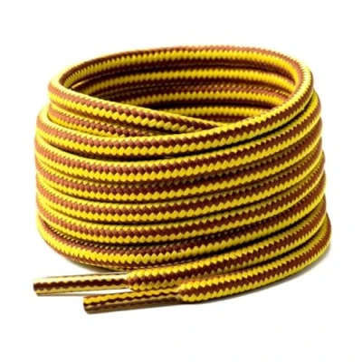 Image of 140cm / 55 long Yellow &amp; Brown round Strong Heavy Duty Hard Wearing Boot laces Durable for Steel Toe Cap work Boots, Walking Hiking Shoe