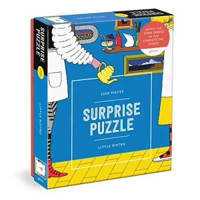 Image of Galison 9780735377769 Little 1000 Piece Surprise Puzzle Fun and Challenging Activity with Bright Bold Artwork of A Bistro Scene Revealed for Adults Families