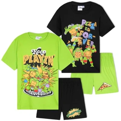 Image of Get Trend PJs for Boys Pack of 2 Short Sleeve Pyjamas Set Kids Lounge Sets Nightwear Soft Comfy Sleepwear Gifts (4 5 Years, Multi TMNT, 2)