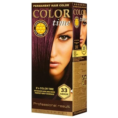 Image of Color TIME Permanent Gel Hair Dye Eggplant 33 Enriched with Royal Jelly and Vitamin C Covers Gray 100 ML