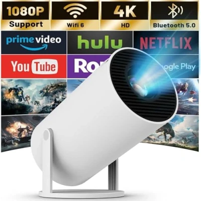 Image of Mini Projector with WIFI 6 and Bluetooth 4K 1080P Support Portable 180 Rotatable 130&#039;&#039; Screen Movie [Built in Apps] Auto Keystone Compatible for Laptop, PC, Smartphone