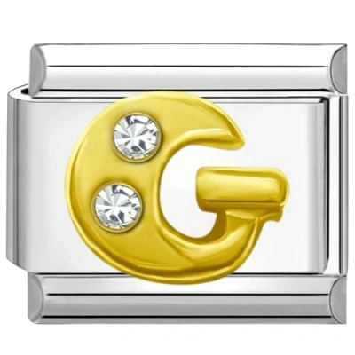 Image of Quiges 9mm Italian Style Charm Link Module Stainless Steel Zirconia Gold Alphabet Letter G for Bracelets