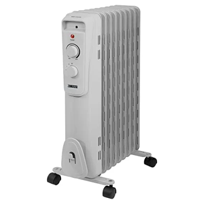 Image of Zanussi 2000W/2KW Oil Filled Radiator, 9 Fin Portable Electric Heater White, Adjustable Thermostat with 3 Heat Settings, Safety Cut off, 20 m sq Room Size, ZOFR5004, 2 Year Guarantee