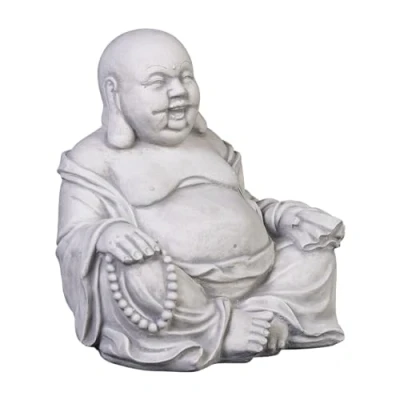 Image of gartendekoparadies.de Laughing Buddha Monk, stone figure, H. 23 cm, 8 kg, gray, frost proof made of cast for outdoor use