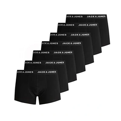 Image of JACK &amp; JONES Men&#039;s JACBELMO Trunks, Pack of 7, Black/Logo White, XL