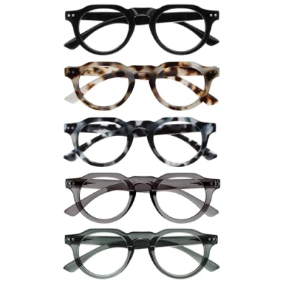 Image of OPULIZE RIO Blue Light Blocking Reading Glasses 5 Pack Flat Top Frame Black, Brown &amp; Tortoiseshell, Green, Grey Mens Womens BBBBB53 12367 +3.00