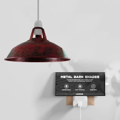 Image of LEDSone 1PCS Retro Style Rustic Copper Metal Easy Fit Ceiling Pendant Light Barn Shade, 30cm Industrial Vintage Look Lamp Shade (Free Reducer Plate)