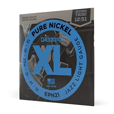 Image of D&#039;Addario Guitar Strings XL Pure Nickel Electric Round Wound Warm, Bright, Vintage Sound EPN21 Jazz Light, 12 51