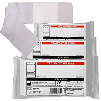 Image of Steroplast Trauma Wound Injury FFD Haemostatic Bleed Control Field Sterile Bandage Dressing 15cm x 18cm (3 Pack)