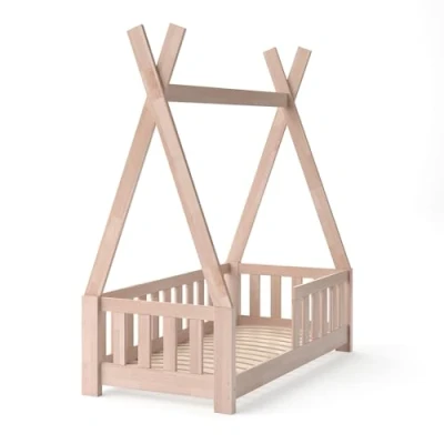 Image of VitaliSpa Tipi bed Tipi, Natural wood, 70x140 cm with fence