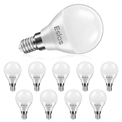 Image of Eslas E14 LED Golf Ball Bulb 6W, G45 Small Edison Screw (SES) Light Bulb, Warm White 3000K, 600Lm 60W Incandescent Equivalent, P45 Globe CRI&gt; 80+, Non Dimmable, Pack of 10