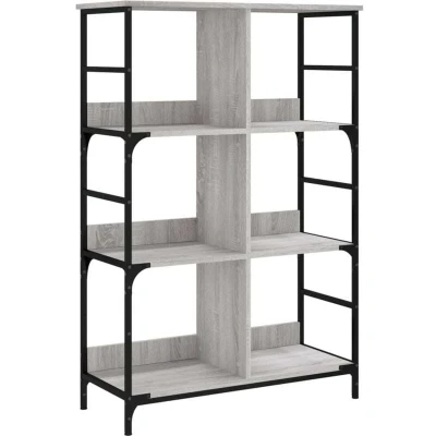 Image of vidaXL Grey Sonoma Engineered Wood Bookshelf Six Compartments Storage Rack Steel Frame with Protective Raised Edges Industrial Style