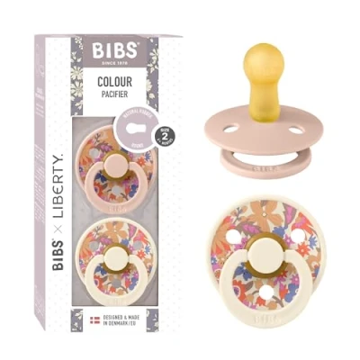 Image of BIBS Liberty Pacifier 2 Colour Natural Rubber Latex Soothers Size (6 18 Months) BPA Free Dummy Round Nipple Designed &amp; Made in Denmark June Blossom Blush Mix