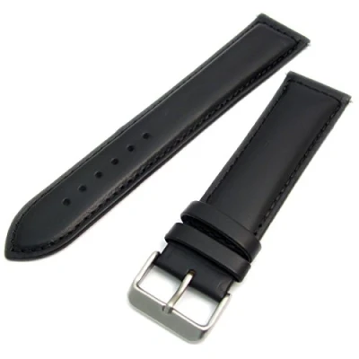 Image of Sorrento Italian Padded Calf Leather XL Extra Long Watch Strap Band Black, 20mm with Chrome (Silver Colour) Buckle