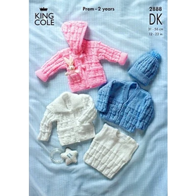 Image of King Cole Baby Jacket, Cardigan, Slipover &amp; Hat DK Knitting Pattern 2888