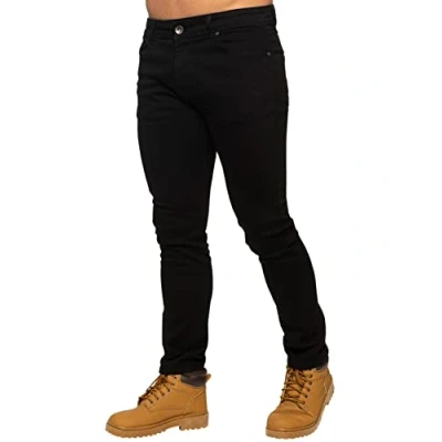 Image of Enzo New Mens Designer Stretch Skinny Slim Blue Denim Jeans All Waist Sizes Black 36 W X 30L