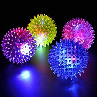 Image of Pack of 10 Spike led ball flashing balls for babies dog light up fidget toy sensory bouncy ,light disco squeezy spiky