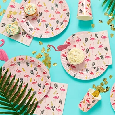 Image of Amscan 9914480 Flamingo Summer Party Paper Plates 8 Pack