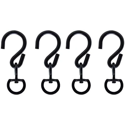 Image of JaneYi 4 Pack Black 360Swivel S Hook with Closed D Ring Heavy Duty Hanging Plant Basket Hooks Easy Turn Flower Pot Metal Rotating Buckle