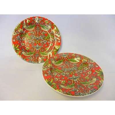 Image of Heron Cross Pottery Set of 2 William Morris red strawberry thief design china coasters.