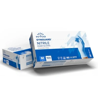Image of Intco Nitrile Gloves (Medium, 100 Count), Strong &amp; Flexible, Food Safe Blue Gloves, Non Sterile, Powder Latex Free Finger Textured 3 Mil Thick Disposable for Tools, Devices More
