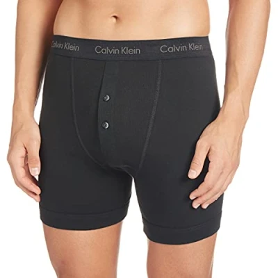 Image of Calvin Klein Boxer Brief Button Fly Long Leg Boxers for Men Mens Shorts Pack of 1 Black Large